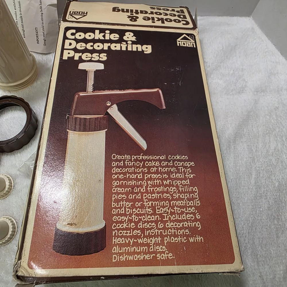 Vintage Hoan Cookie & Decorating Press 1979‎ 3 Discs 6 nozzles Style 25151